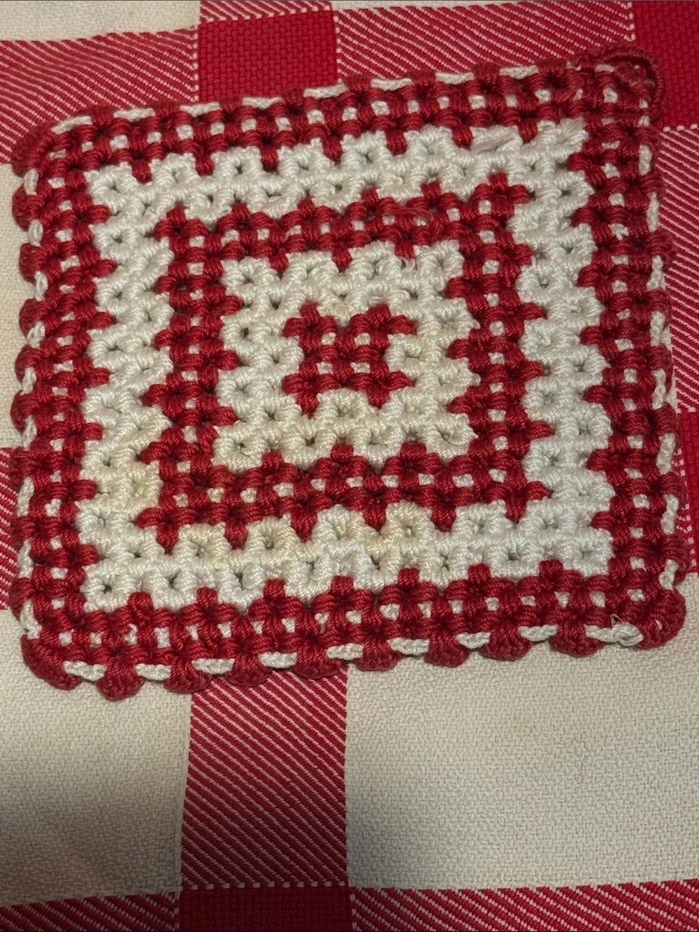 Handmade Crocheted Hot Pads -Red and Cream